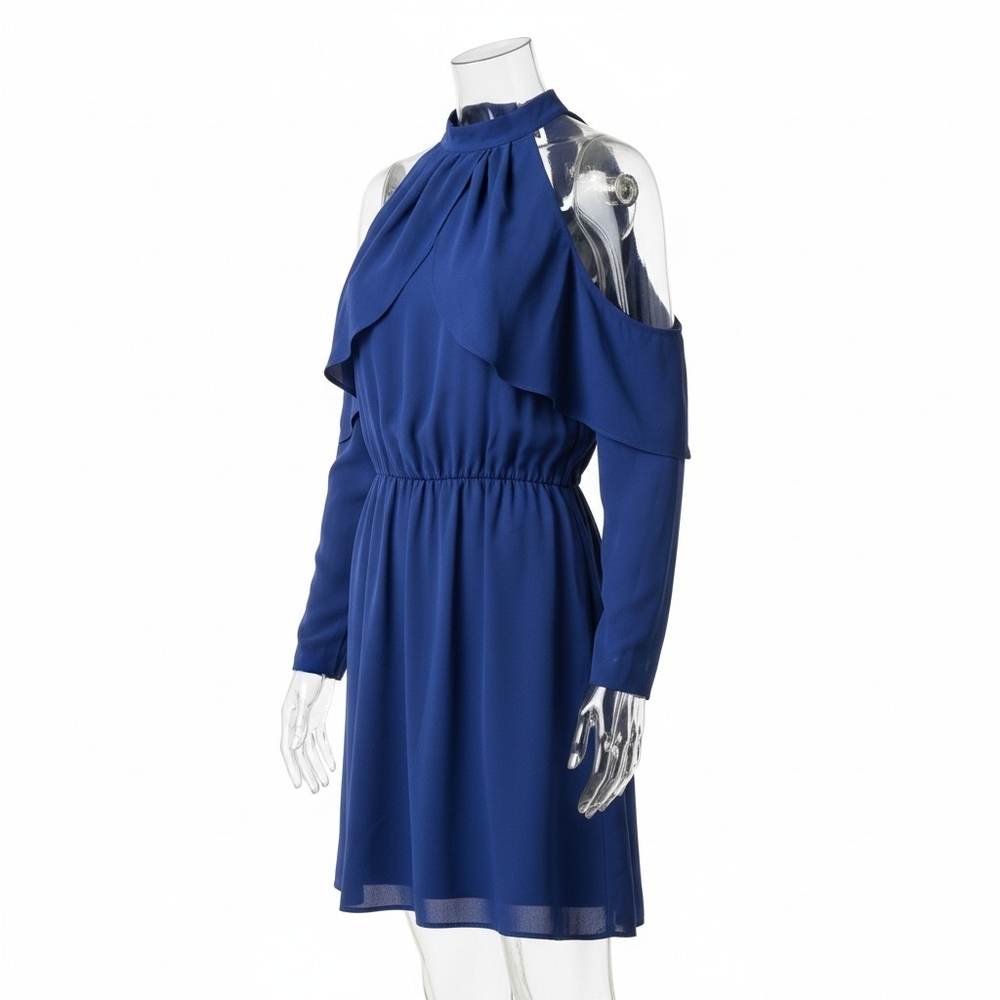 NWT! Parker Cold-Shoulder Halter Neck Dress in Royal Blue